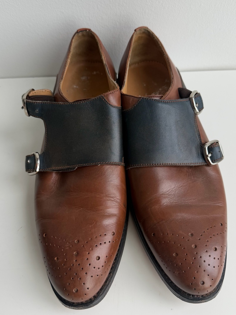 Men's Brown and Blue Double Monk Strap Dress Shoes